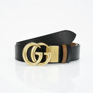Gucci GG Marmont काले सोने के दानेदार Interlocking G बकले चमड़े की बेल्ट