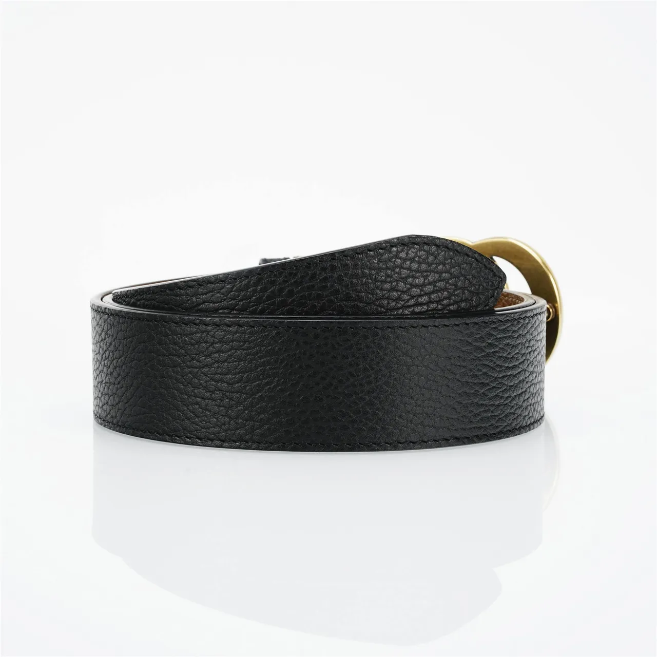 Gucci GG Marmont काले सोने के दानेदार Interlocking G बकले चमड़े की बेल्ट 3