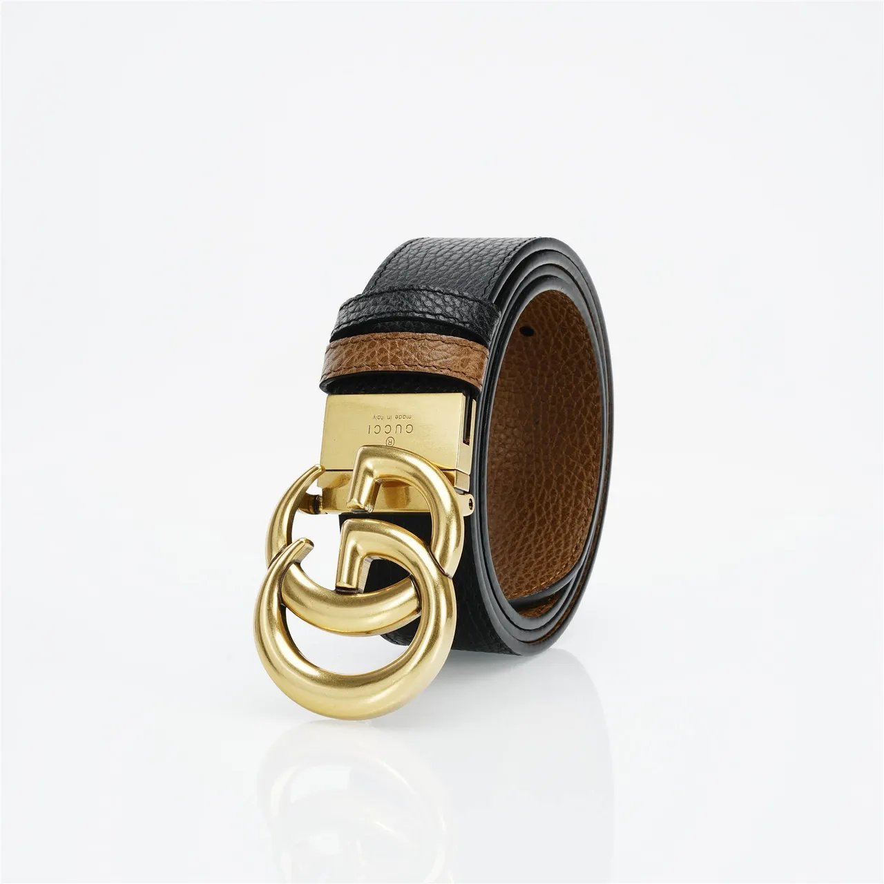Gucci GG Marmont काले सोने के दानेदार Interlocking G बकले चमड़े की बेल्ट 6
