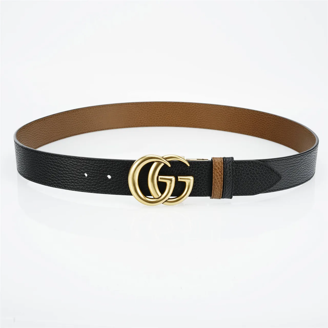 Gucci GG Marmont काले सोने के दानेदार Interlocking G बकले चमड़े की बेल्ट 9