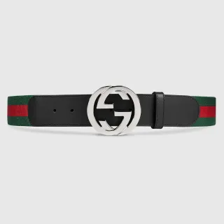 Gucci GG Marmont কালো সবুজ Interlocking G Buckle চামড়ার বেল্ট