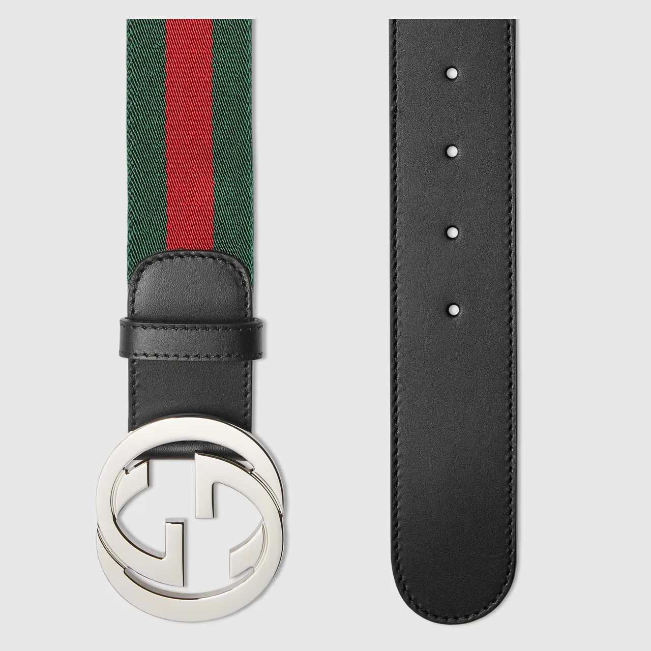 Gucci GG Marmont Black Green Interlocking G Buckle Leather Belt 2