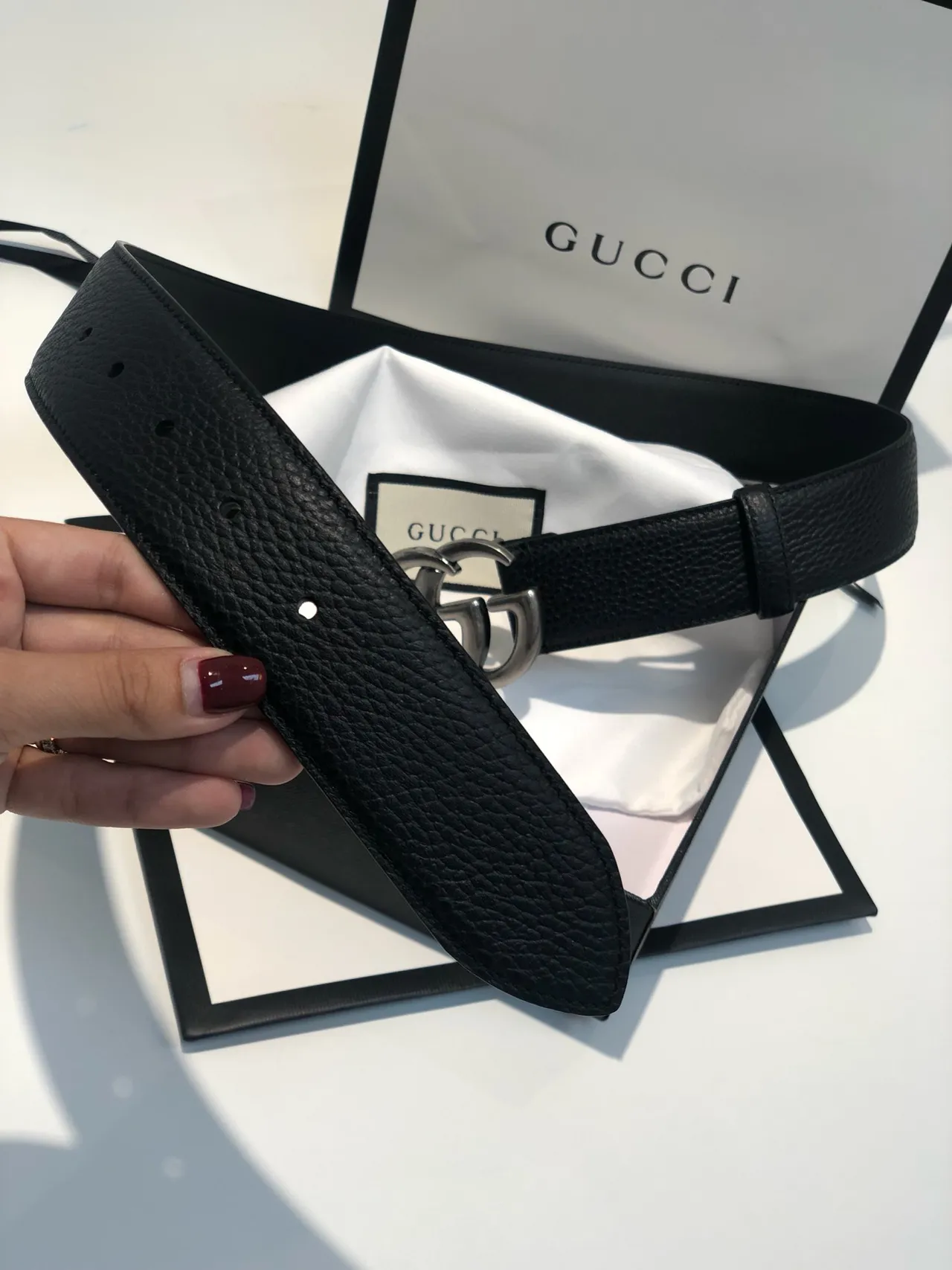 Gucci GG Marmont Black Pebbled Leather Belt 3