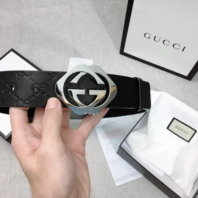 Gucci GG Marmont Black Silver Embossed Monogram Interlocking G Buckle Leather Belt 4