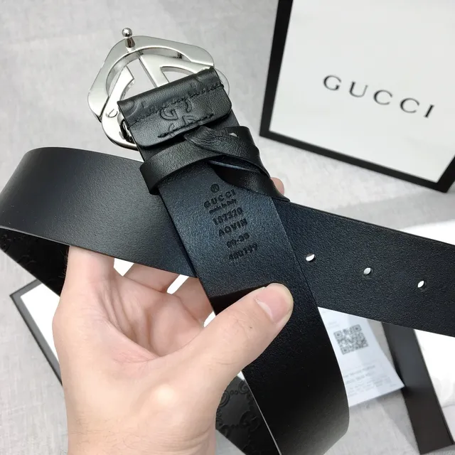 Gucci GG Marmont Black Silver Embossed Monogram Interlocking G Buckle Leather Belt 7