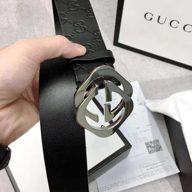 Gucci GG Marmont Black Silver Embossed Monogram Interlocking G Buckle Leather Belt 8