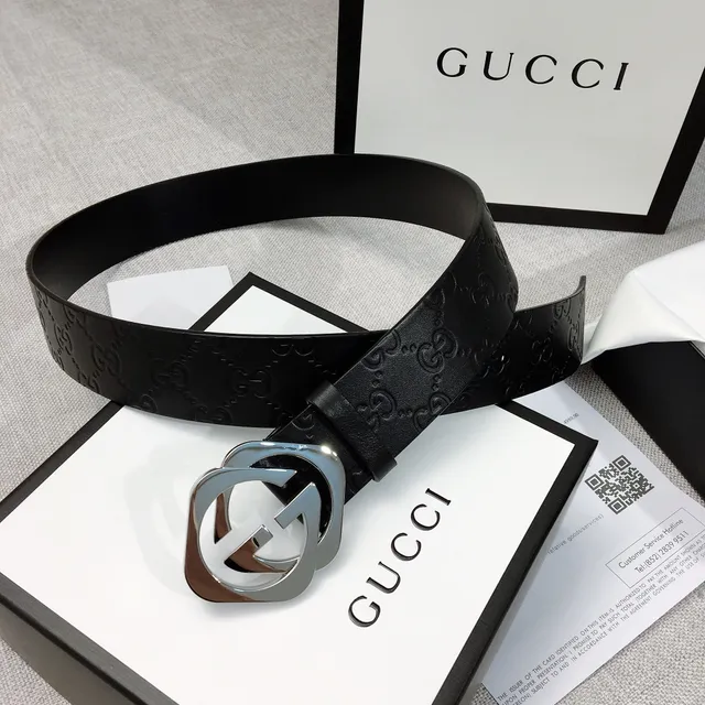 Gucci GG Marmont Black Silver Embossed Monogram Interlocking G Buckle Leather Belt 9