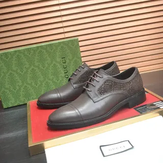 Gucci GG Marmont Brown Black Cap-Toe Perforated Monogram Side Panels Oxford Shoes