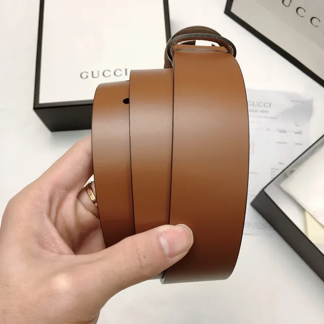 Gucci GG Marmont Brown Silver Interlocking G Buckle Smooth Leather Belt 2