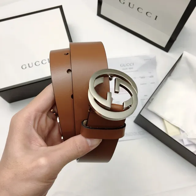 Gucci GG Marmont Brown Silver Interlocking G Buckle Smooth Leather Belt 3