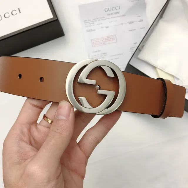 Gucci GG Marmont Brown Silver Interlocking G Buckle Smooth Leather Belt 4
