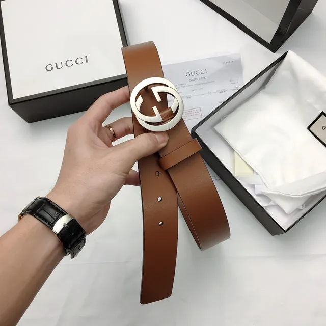Gucci GG Marmont Brown Silver Interlocking G Buckle Smooth Leather Belt 6