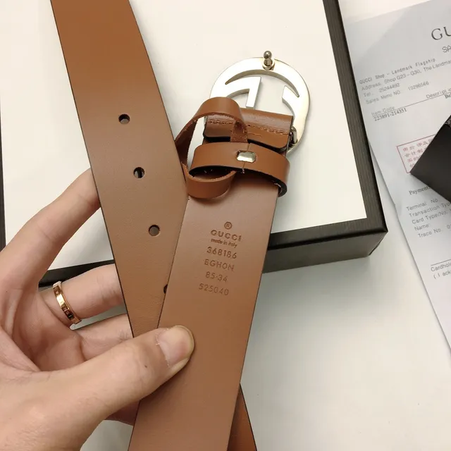 Gucci GG Marmont Brown Silver Interlocking G Buckle Smooth Leather Belt 7