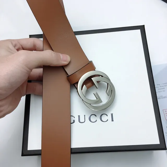 Gucci GG Marmont Brown Silver Interlocking G Buckle Smooth Leather Belt 8