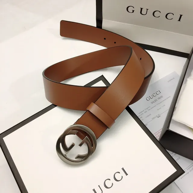 Gucci GG Marmont Brown Silver Interlocking G Buckle Smooth Leather Belt 9