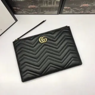 Gucci GG Marmont Chevron-Quilted Black Envelope Clutch