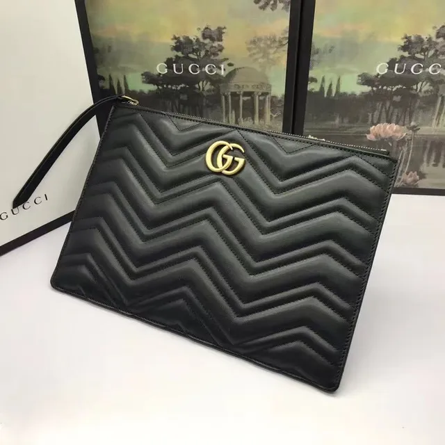Gucci GG Marmont Chevron-Quiltado Clutch Envelope Preto 3