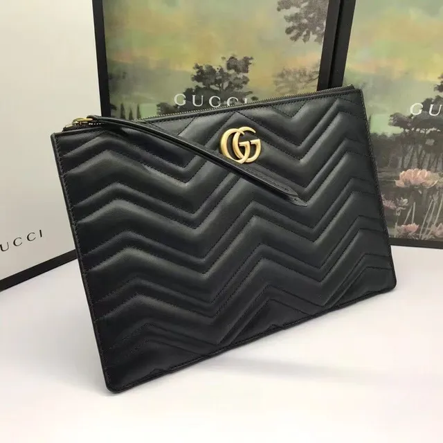 Gucci GG Marmont Chevron-Quiltado Clutch Envelope Preto 4