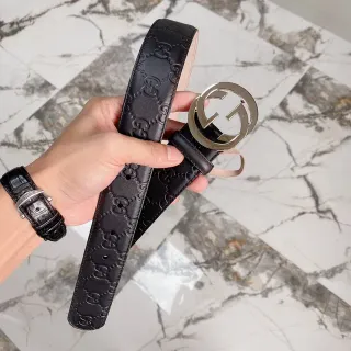Gucci GG Marmont Embossed Monogram Black Leather Belt