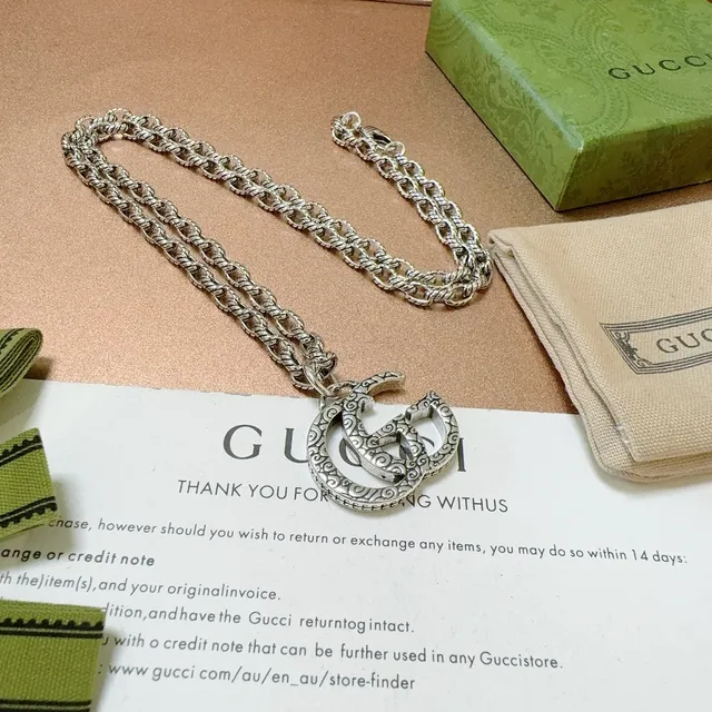 Gucci GG Marmont Filigree Interlocking G Silver Necklace 3