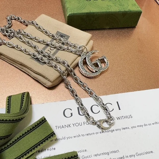 Gucci GG Marmont Filigree Interlocking G Silver Necklace 4