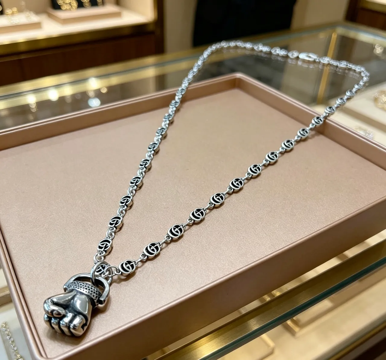 Gucci GG Marmont Fist Pendant Silver-Tone Necklace 2