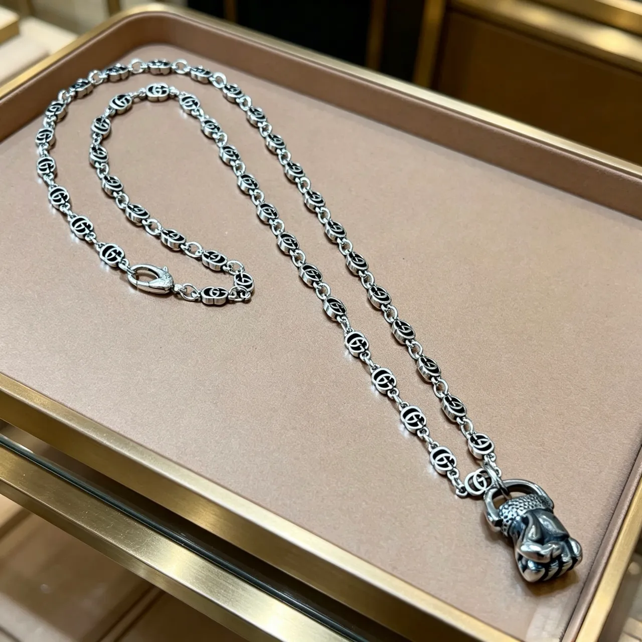Gucci GG Marmont Fist Pendant Silver-Tone Necklace 4