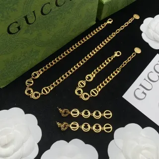 Gucci GG Marmont Gold Black Chain-Link Interlocking G Motif Necklace