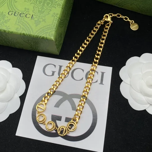 Gucci GG Marmont Gold Black Chain-Link Interlocking G Motif Necklace 4