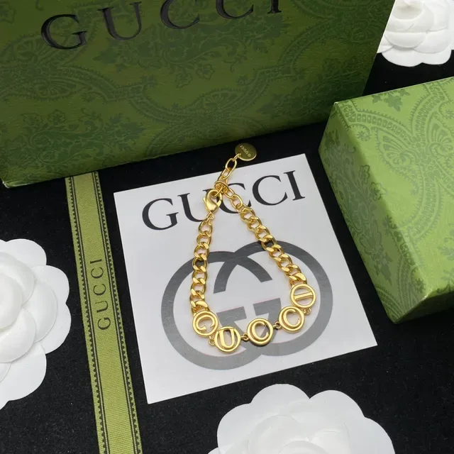 Gucci GG Marmont Gold Black Chain-Link Interlocking G Motif Necklace 6