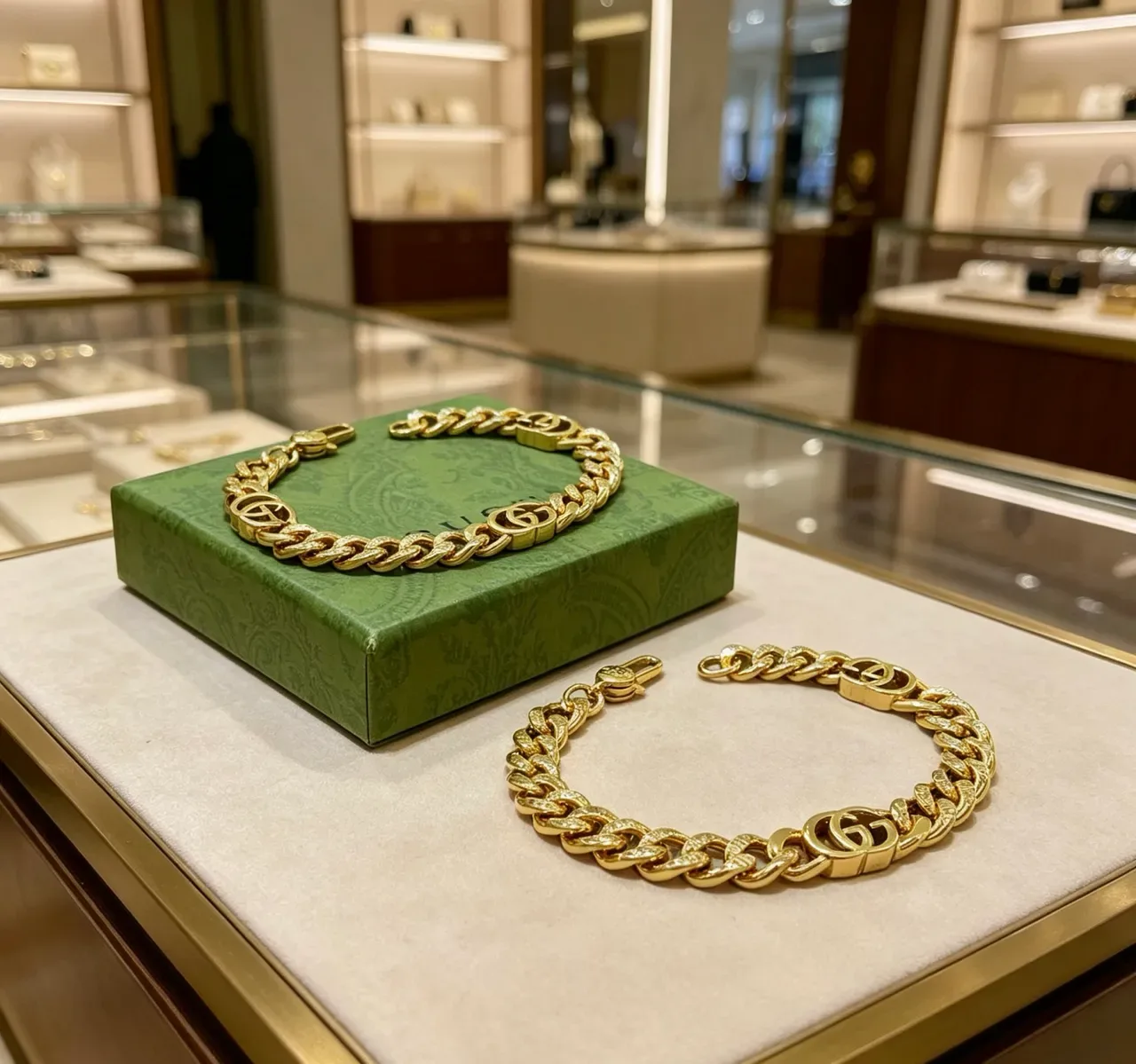 Gucci GG Marmont Gold Chunky Curb-Link Chain Interlocking Double-G Motifs Bracelet 3