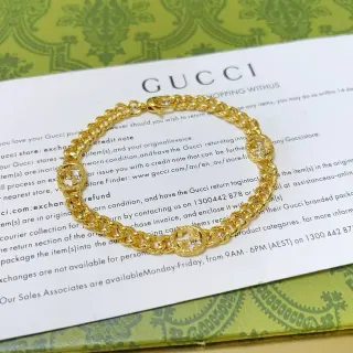 Gucci GG Marmont Gold Chunky Curb-Link Chain Interlocking G Logo Medallions Bracelet