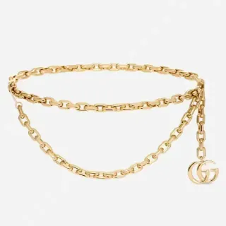 Gucci GG Marmont Gold Curb Chain Interlocking Double-G Pendant Fashion Belt Bag