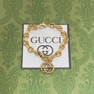 Gucci GG Marmont Gold Twisted Rope-Link Chain Interlocking G Pendant Bracelet
