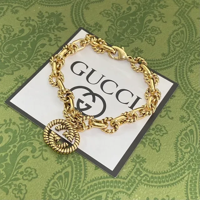 Gucci GG Marmont Gold Twisted Rope-Link Chain Interlocking G Pendant Bracelet 3