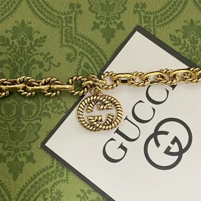 Gucci GG Marmont Gold Twisted Rope-Link Chain Interlocking G Pendant Bracelet 4