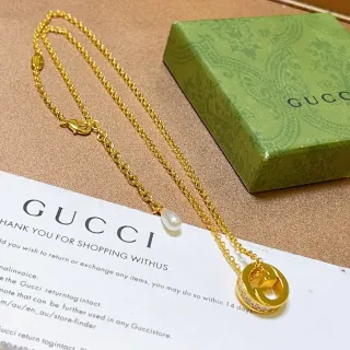 Gucci GG Marmont Gold White Chain Interlocking G Pendant Necklace