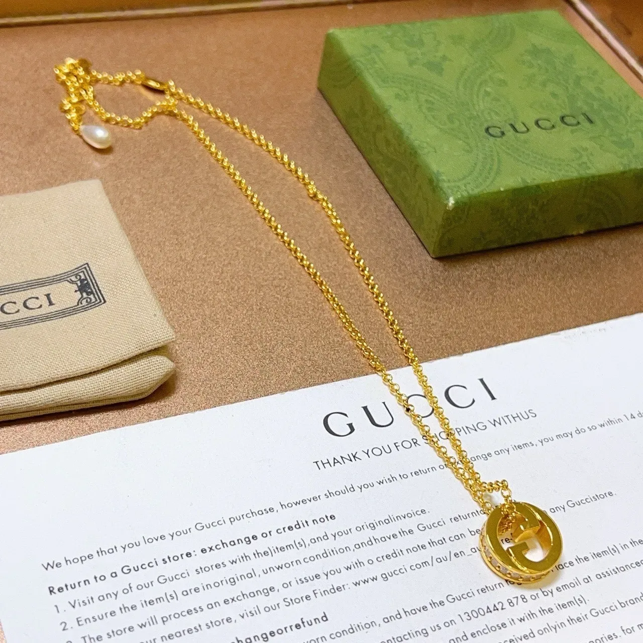 Gucci GG Marmont Gold White Chain Interlocking G Pendant Necklace 7