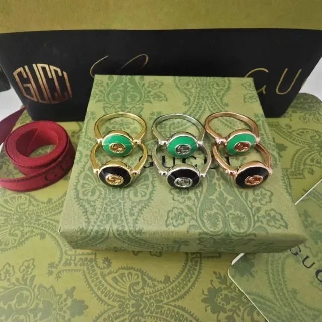 Gucci GG Marmont Oro Verde Anillo Piedra Cabochon Bezel Giratorio 2