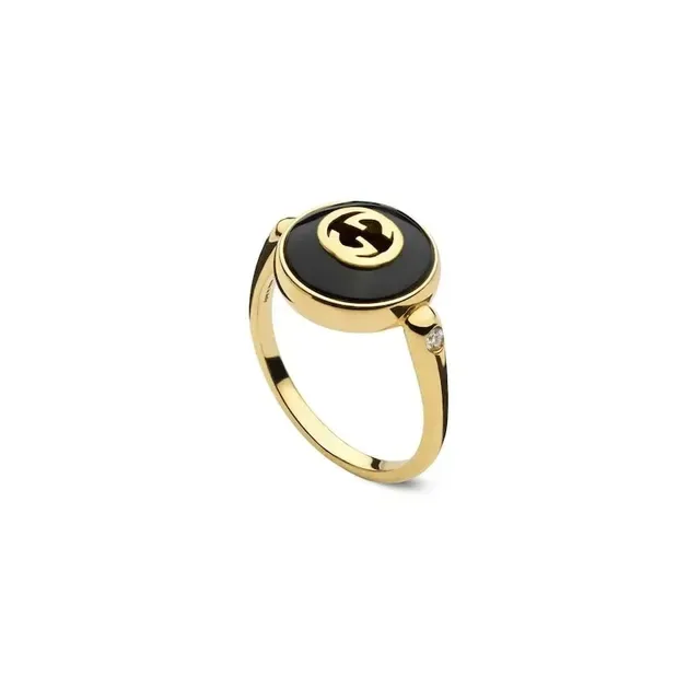 Gucci GG Marmont Oro Verde Anillo Piedra Cabochon Bezel Giratorio 8