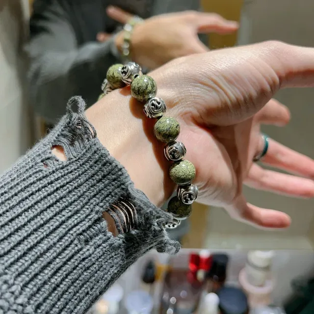 Bracelet Gucci GG Marmont Vert Argent Perles Interlocking G Charms 2