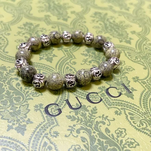 Bracelet Gucci GG Marmont Vert Argent Perles Interlocking G Charms 3