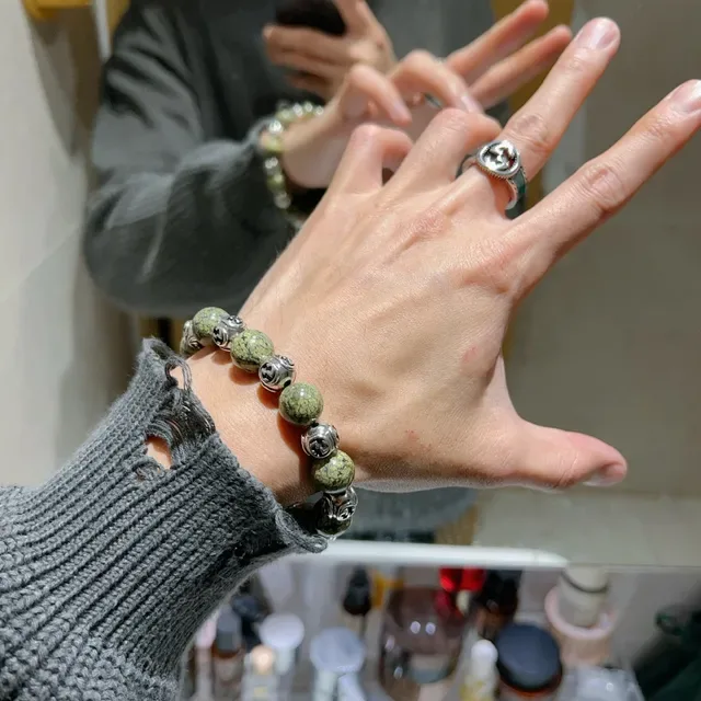 Bracelet Gucci GG Marmont Vert Argent Perles Interlocking G Charms 5