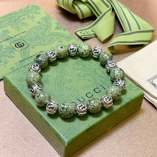 Bracelet Gucci GG Marmont Vert Argent Perles Interlocking G Charms 7