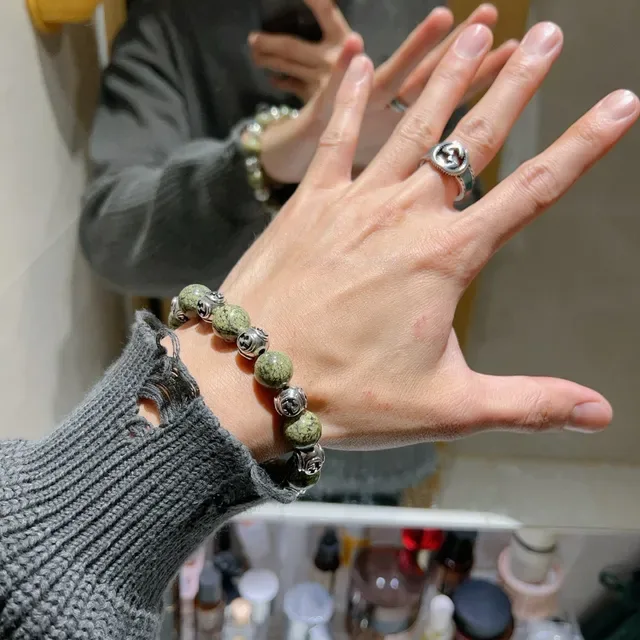 Bracelet Gucci GG Marmont Vert Argent Perles Interlocking G Charms 8