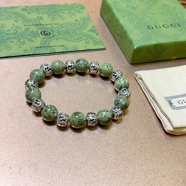 Bracelet Gucci GG Marmont Vert Argent Perles Interlocking G Charms 9