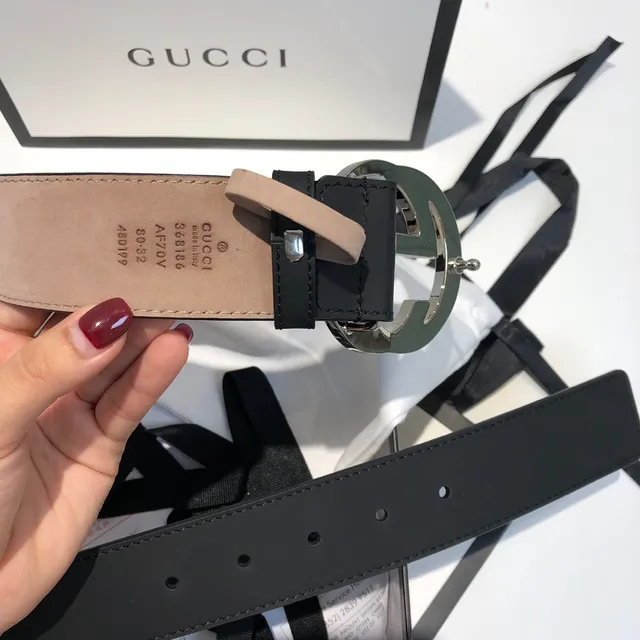 Gucci GG Marmont Interlocking G Black Leather Belt 2