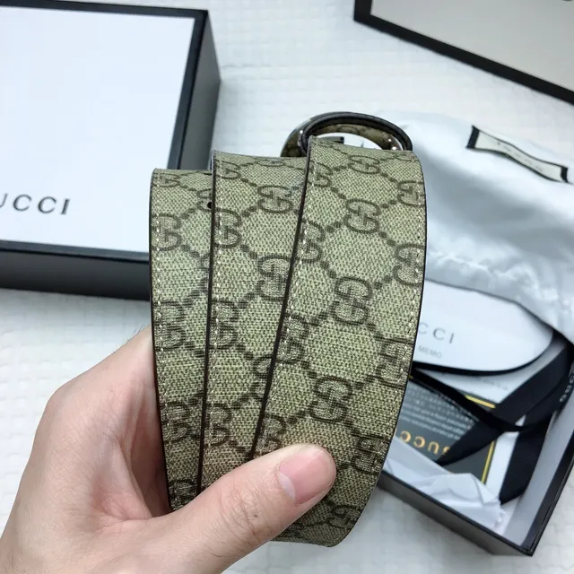 Gucci GG Marmont Interlocking G Buckle Beige Monogram Leather Belt 2