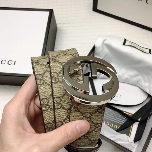 Gucci GG Marmont Interlocking G Buckle Beige Monogram Leather Belt 3