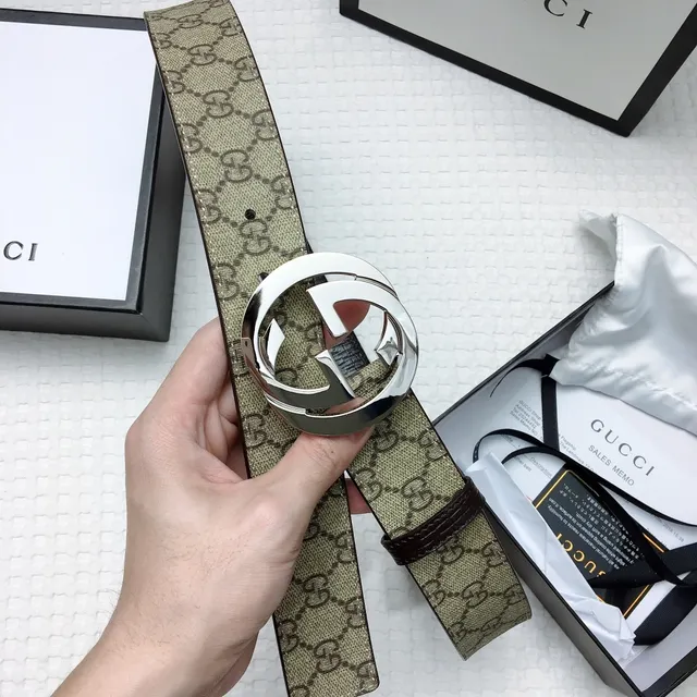 Gucci GG Marmont Interlocking G Buckle Beige Monogram Leather Belt 4